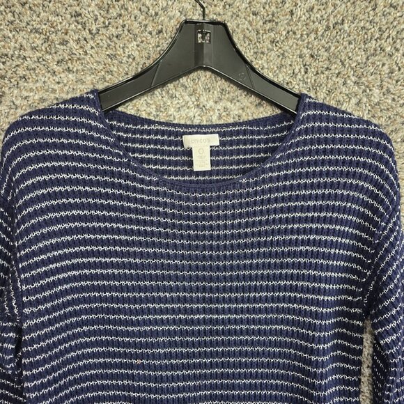 Chicos‎ Sweater Womens 0 US Small Blue Open Knit Metallic Scoop Neck Pullover - Picture 4 of 7